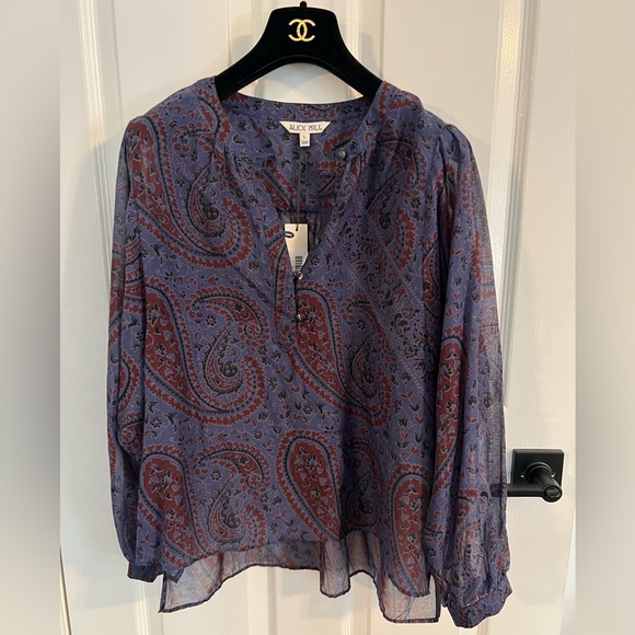 NEW Alex Mill Easy Popover Top Paisley Size L Blue Maroon oversized Shell Button - Picture 5 of 13
